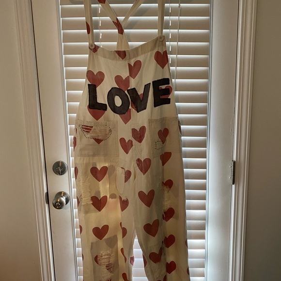 Magnolia Pearl Love Appliqué overalls. Like new worn once! OS - Picture 4 of 7